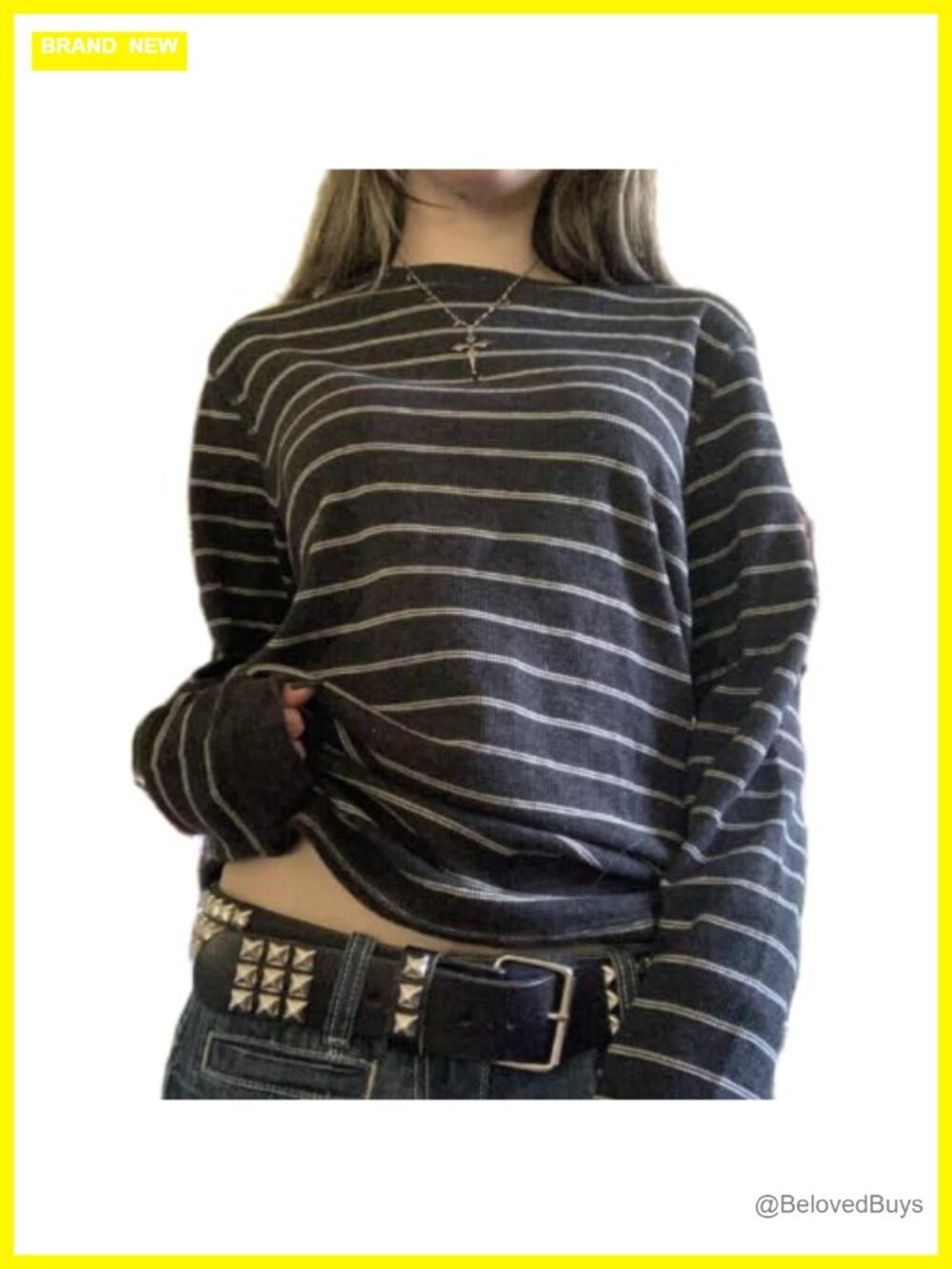 Women Striped Long Sleeve Crew Neck Pullover Y2K Grunge Top Slim Fit